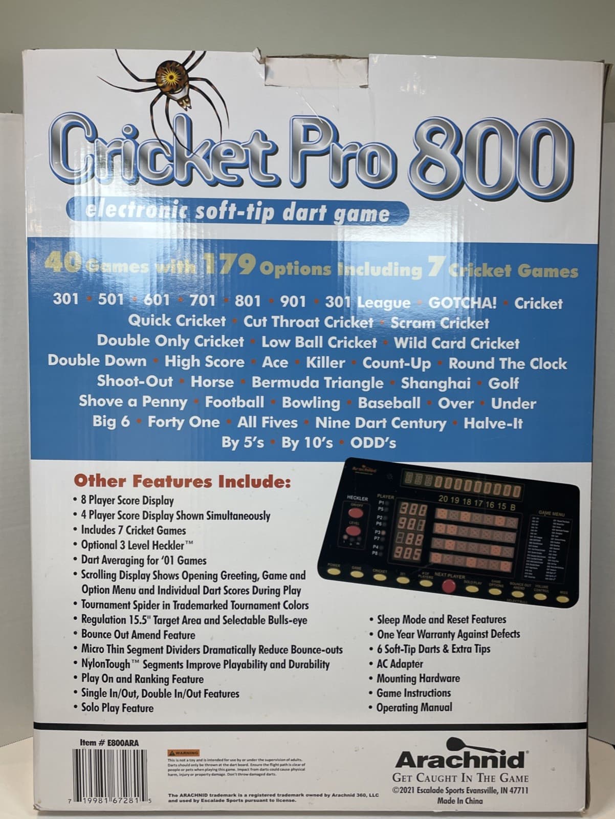 Arachnid E800ARA Cricket Pro Electronic Dartboard Dart Game Up to 8 Players 5