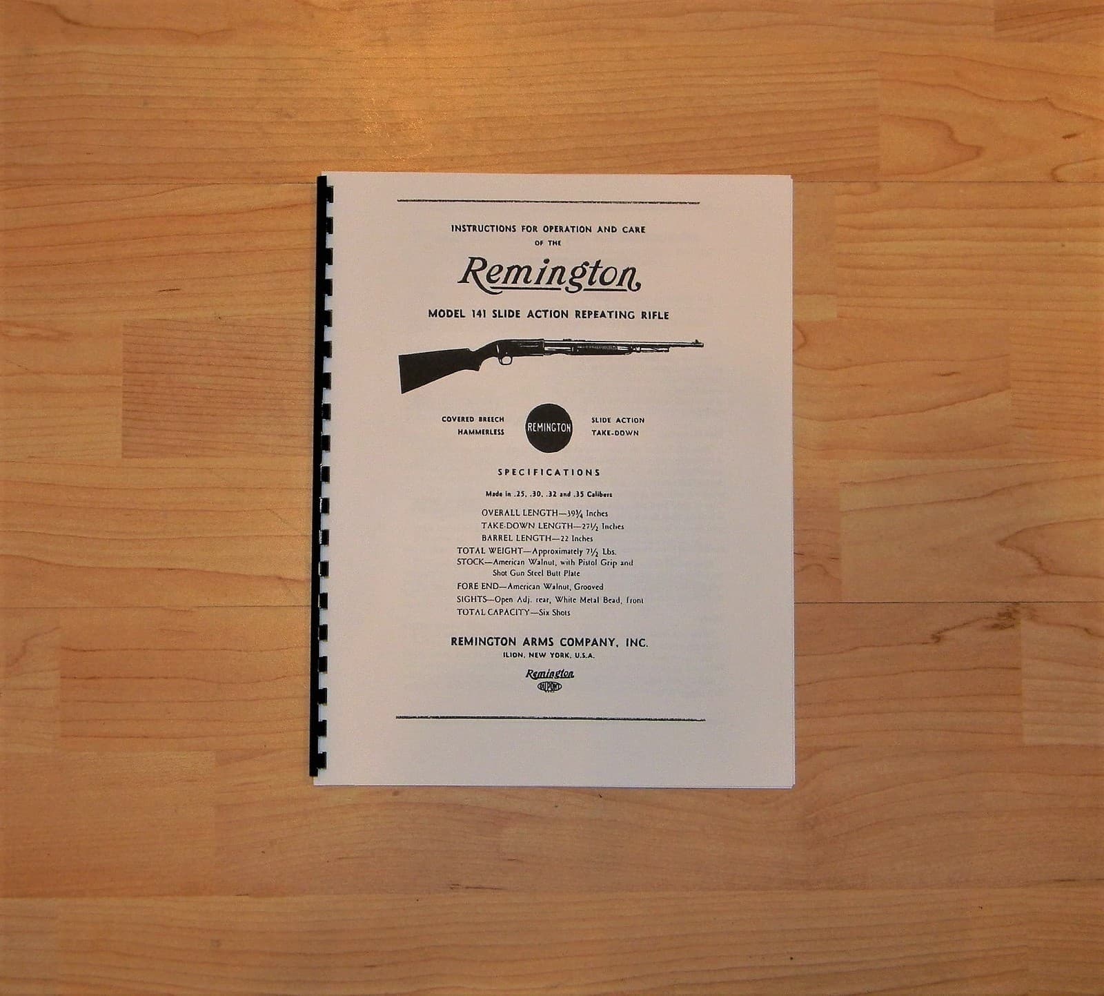 Remington Model 141 Slide Action Rifle - Operation and Care Manual - #103