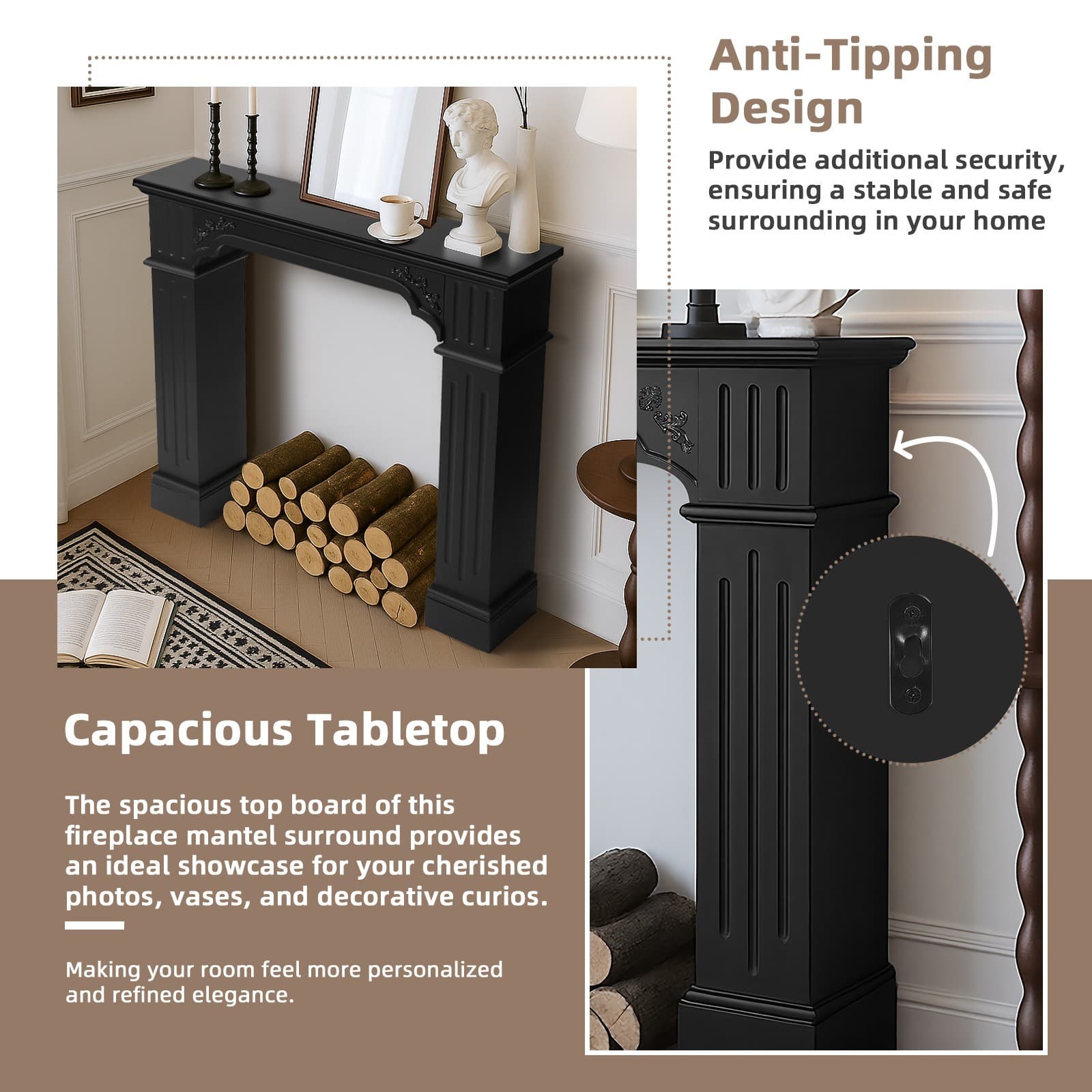 Modern Fireplace Mantel Freestanding Fireplace Surround for Electric Fireplaces 3