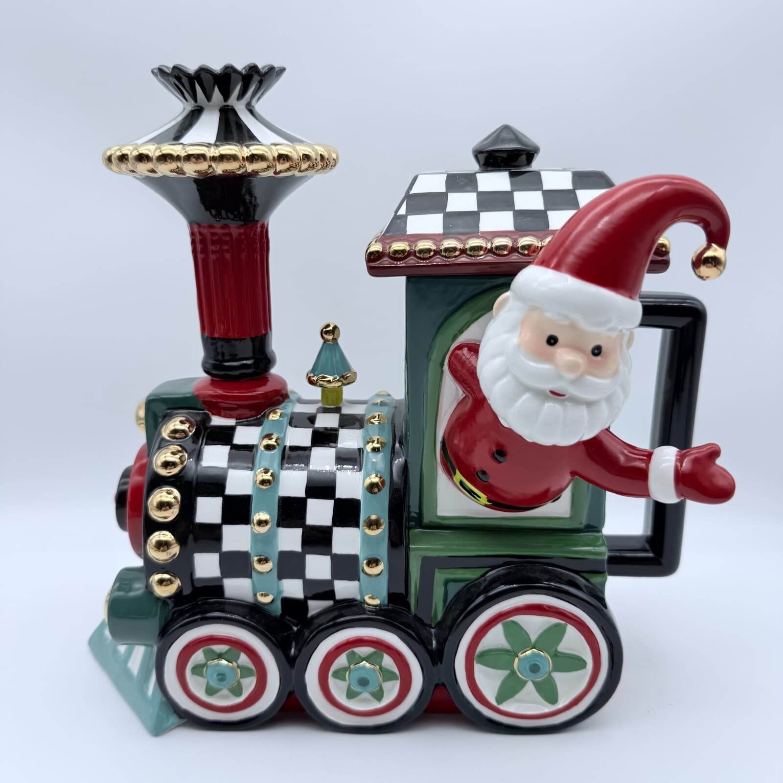 RARE Complete Mackenzie Childs Christmas Train 5 Piece Ceramic Set Courtly AS IS 2