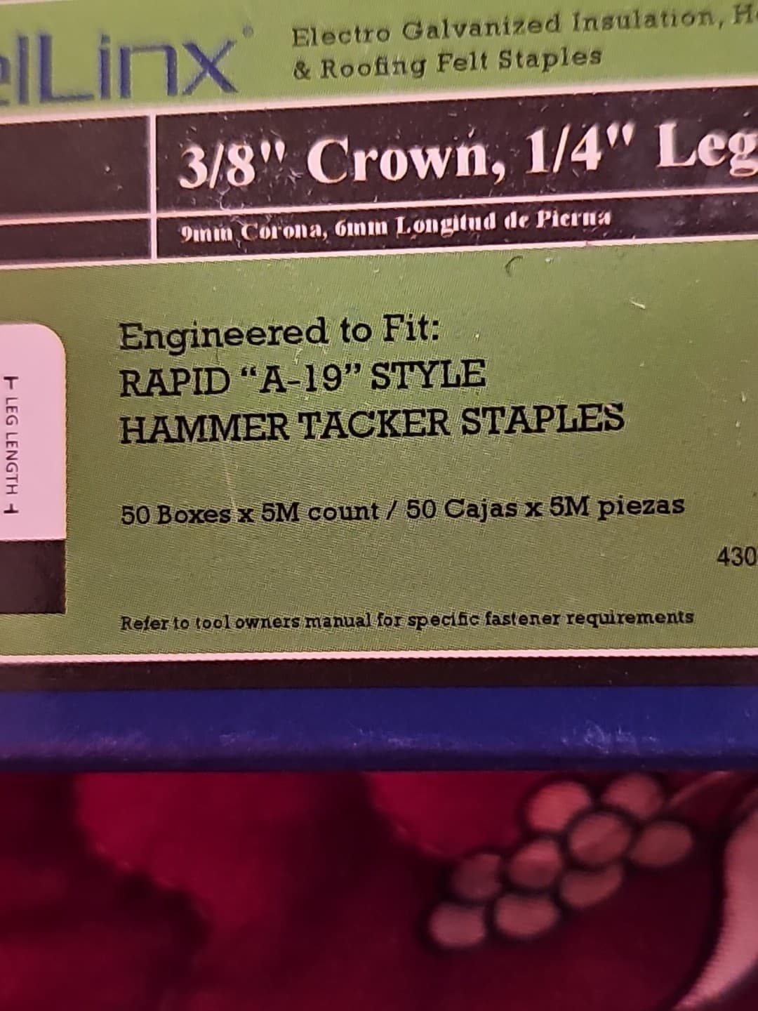 Free Shipping 2 Boxes 10000 Ct.  Staples 3/8” Crown x 1/4” Leg  Rapid A19  New 2
