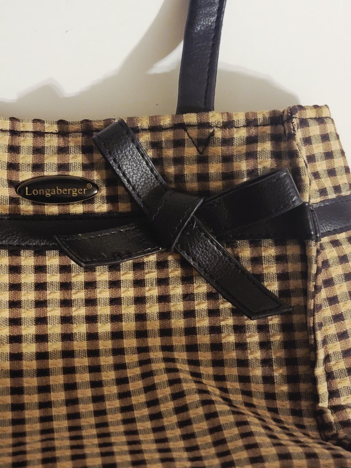 Longaberger Homestead Black & Tan Gingham Mini Tote Lunch Tote 10x8x4 2