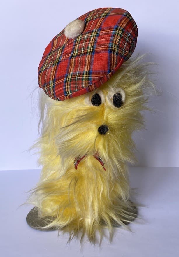 VINTAGE RETRO KITSCH FURRY SCOTTISH SCOTTIE DOG GONK ORNAMENT FIGURE 2