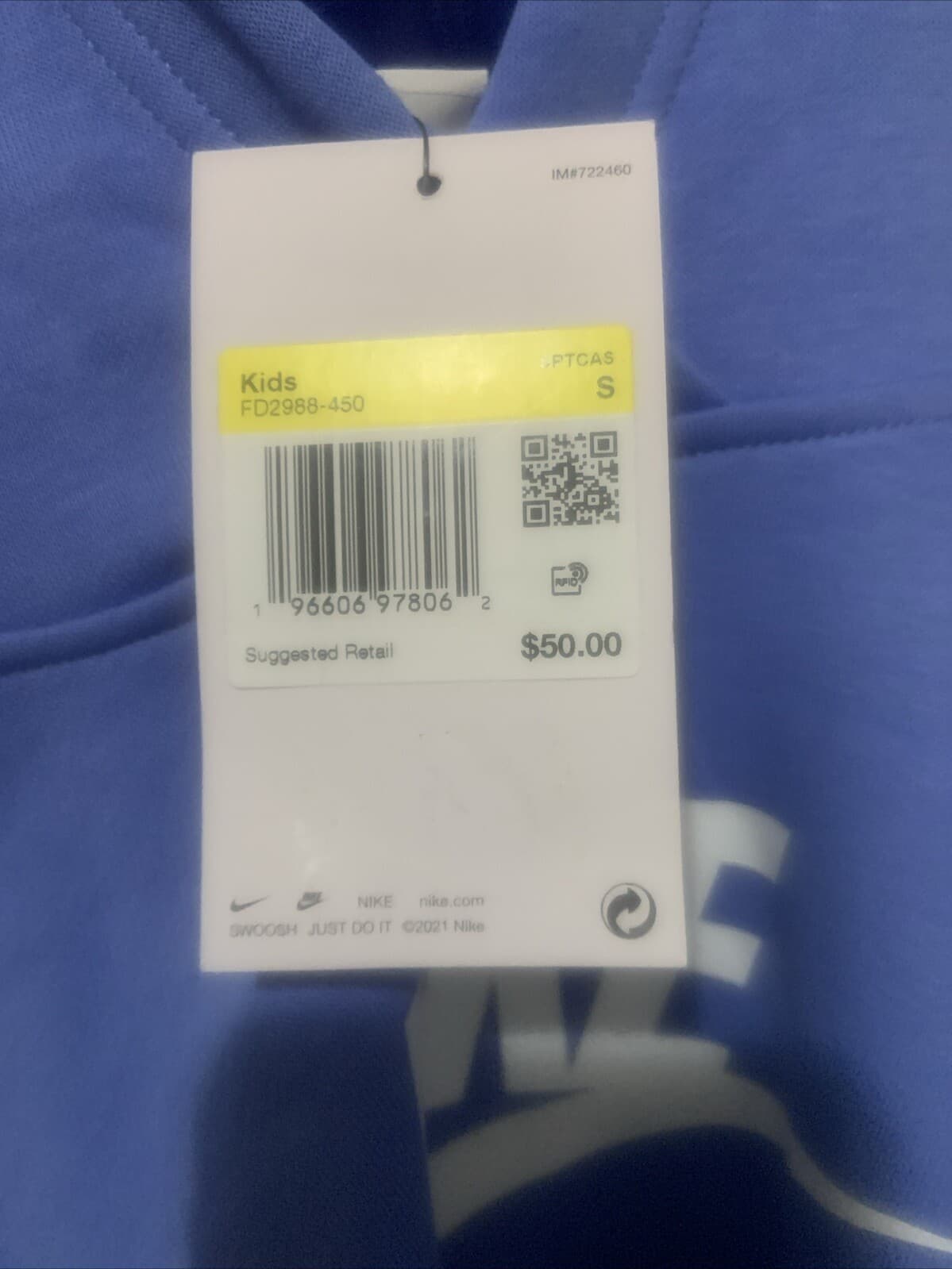 NWT Nike Kids Youth Sz S Sportswear Club Fleece Hoodie FD2988-450 Blue New S 6