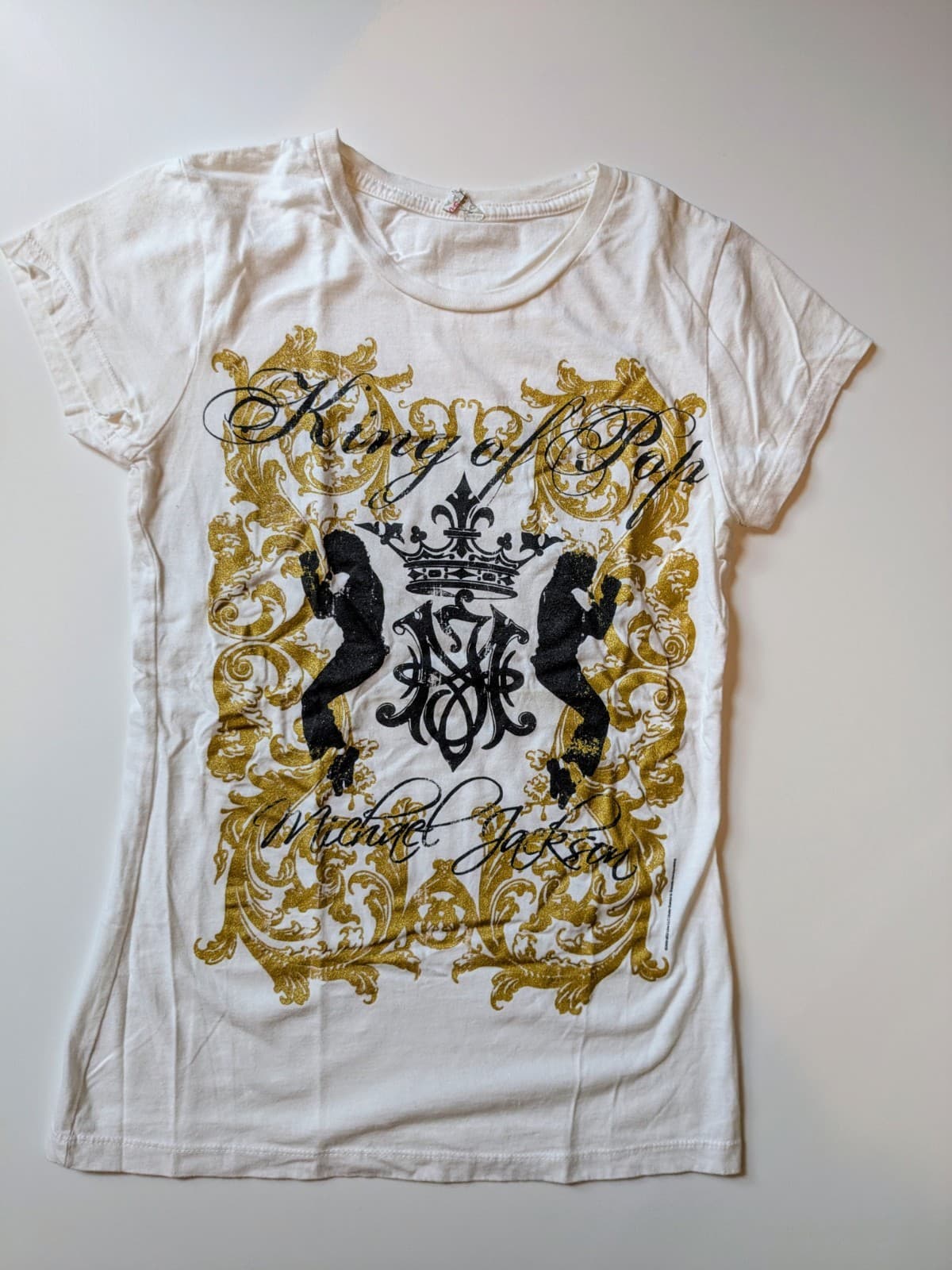 Juniors Michael Jackson King Of Pop T-shirt White Gold Black Size M