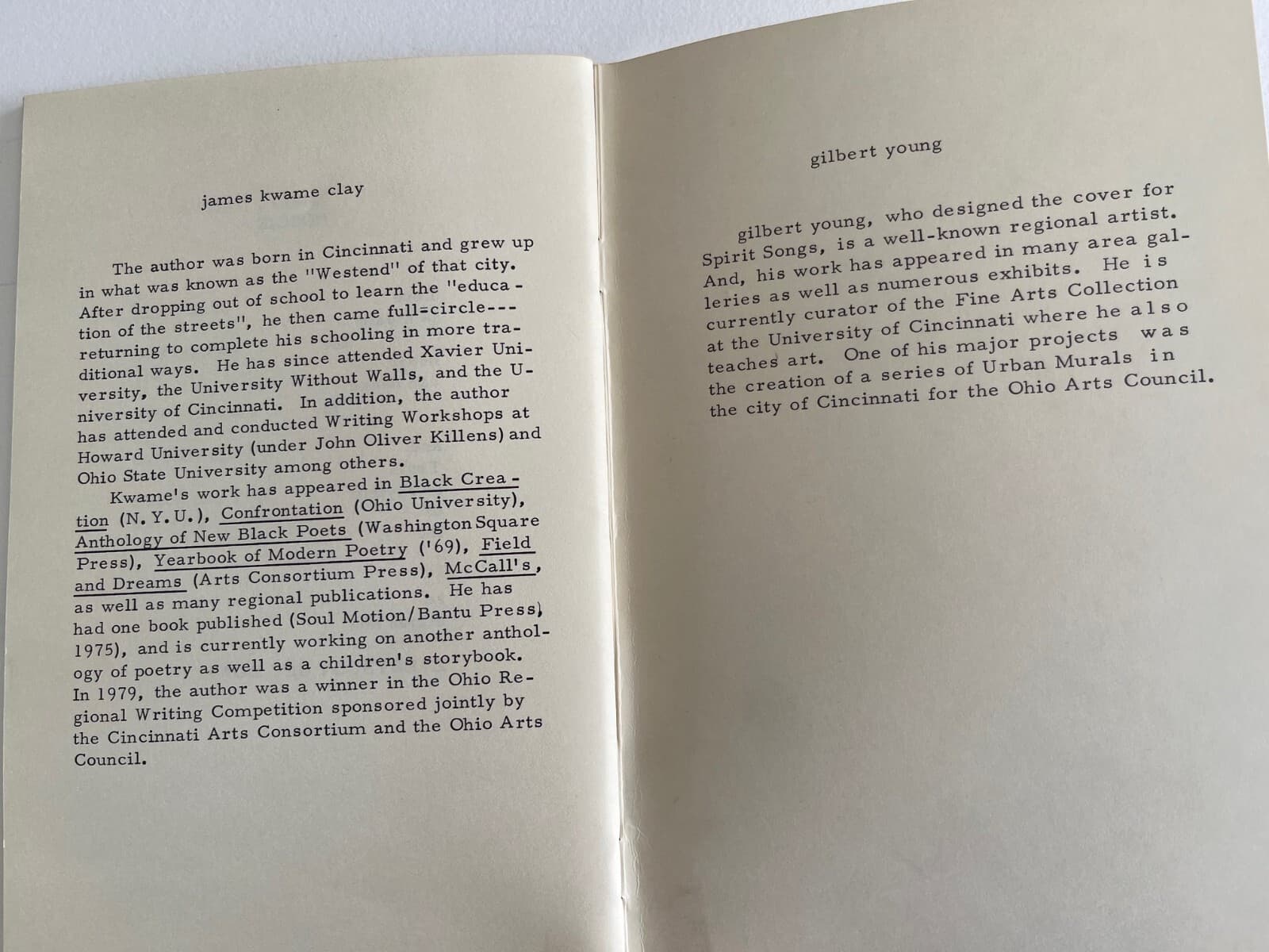 SIGNED ~ JAMES KWAME CLAY ~ Spirit Songs A Poembook Cincinnati 1981 Black Poetry 5