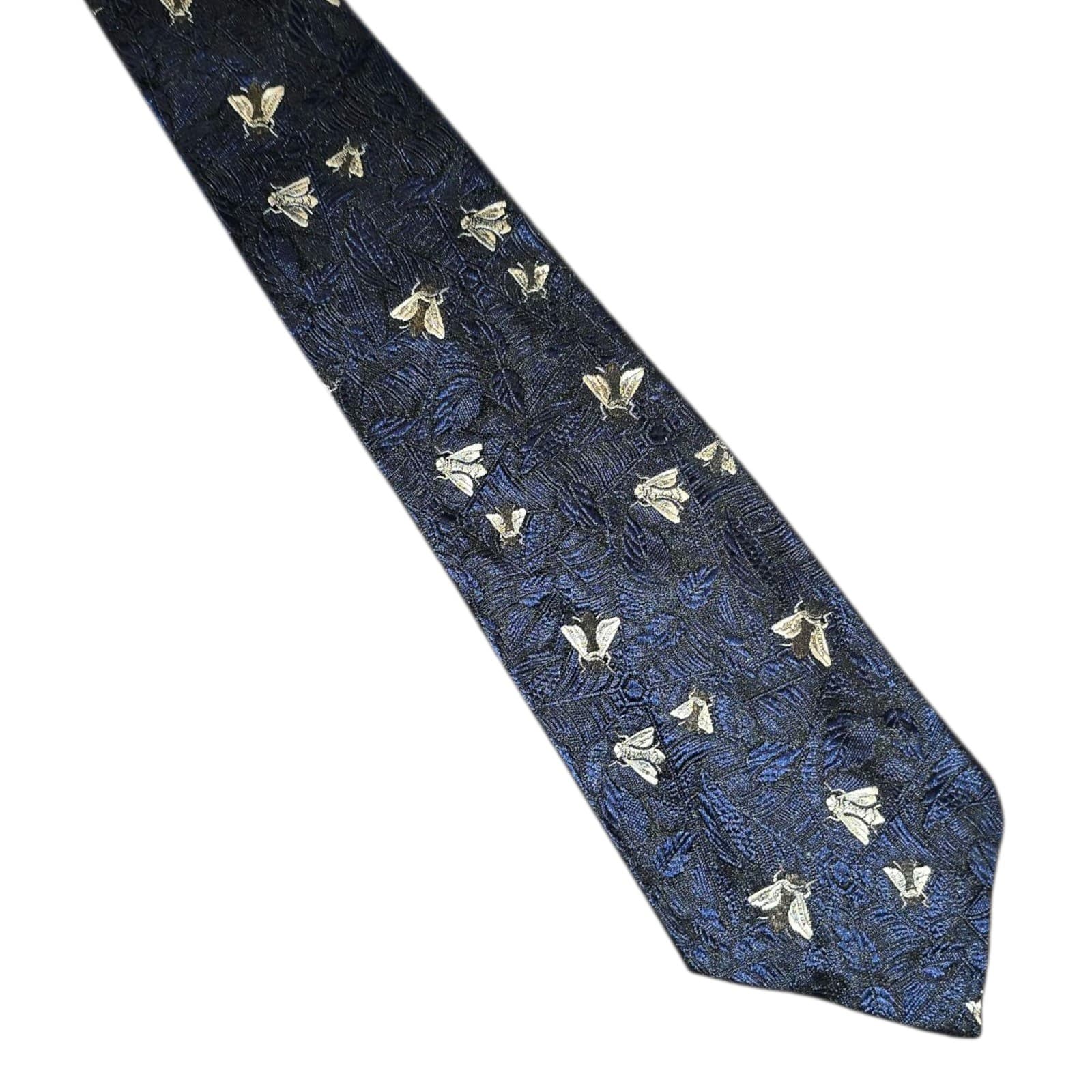 Vintage 1950s Marea Necktie Spiderwebs Embroidered Flies Insects Handmade Italy 2