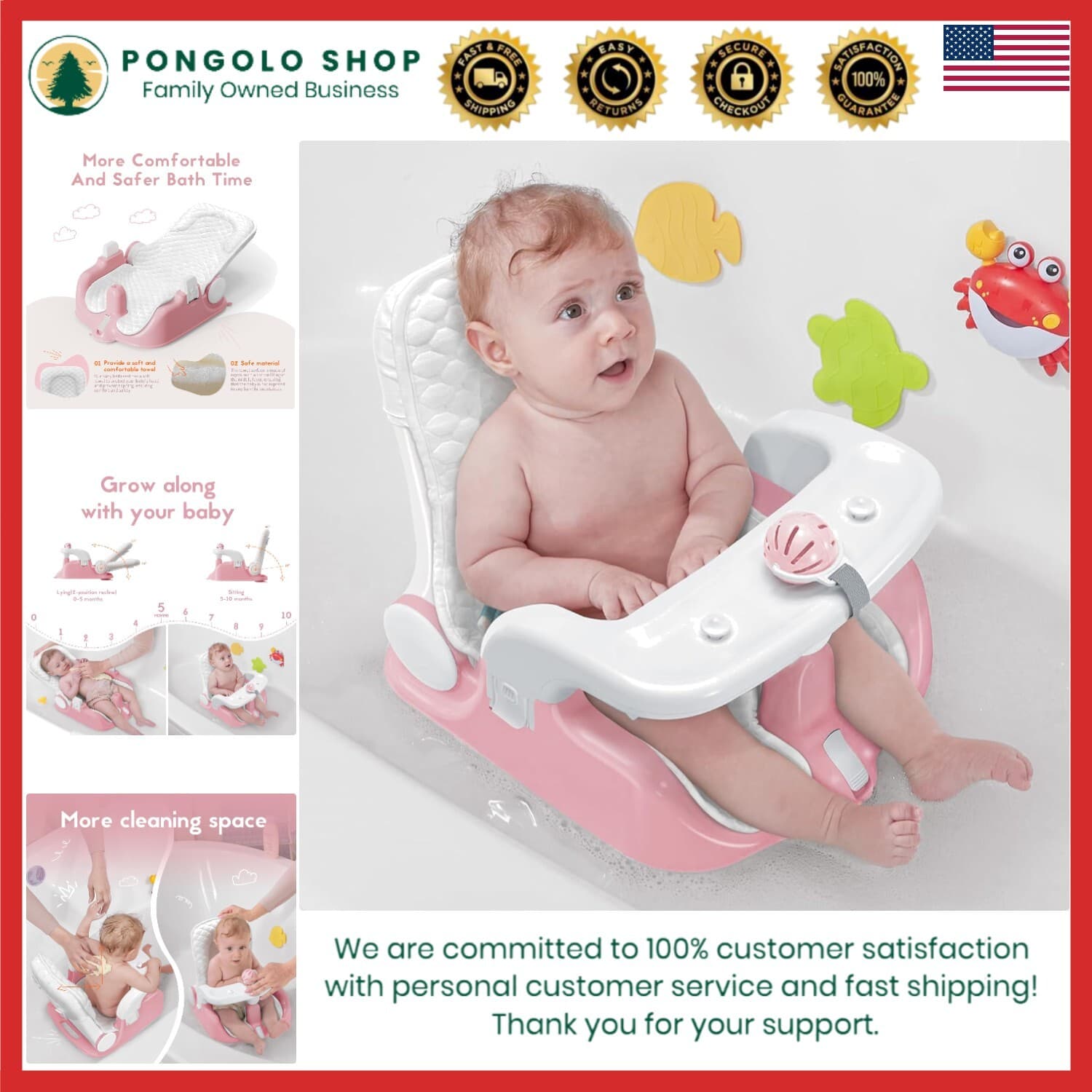 Baby Bath Seat Polypropylene Adjustable 3 Modes Soft Towel Infant Bathtub