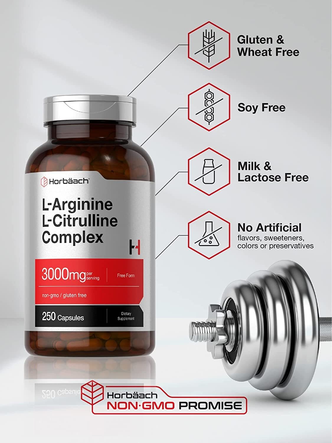 L-Arginine L-Citrulline Complex | 3000mg | 250 Capsules | Non-GMO | by Horbaach 4