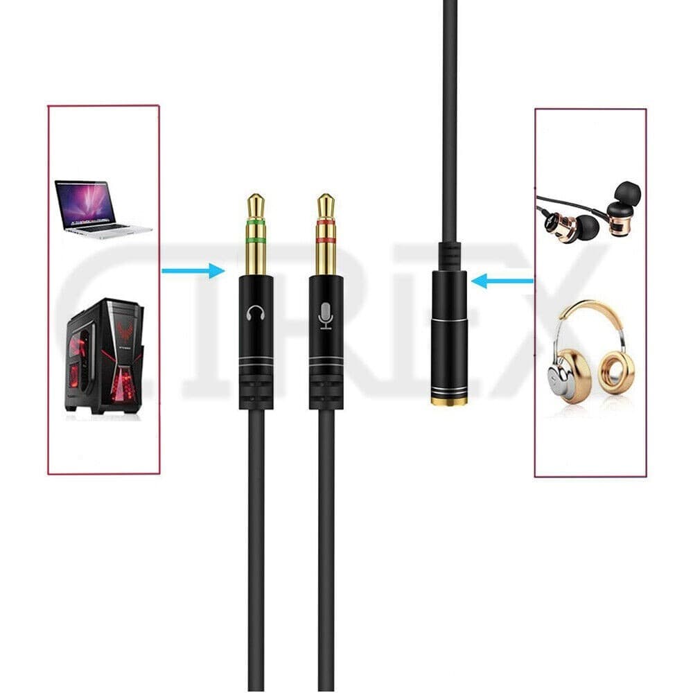 3.5mm AUX Cable Audio MIC Splitter Headphone Earphone Adapter 2 Male to Female 2