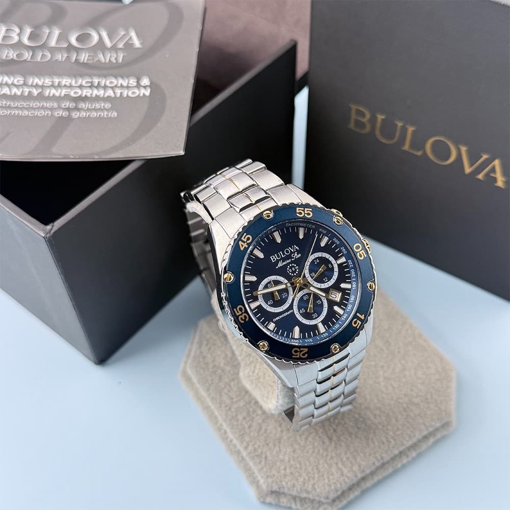 Men's Bulova 98B400 Marine Star Chronograph Blue Dial Quartz Watch 41.5mm 3