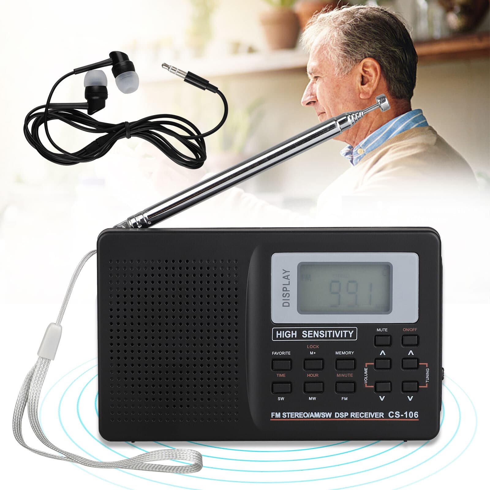Portable Digital Full Frequency Radio AM/FM/SW/MW/LW Band Receiver w/ Headphones