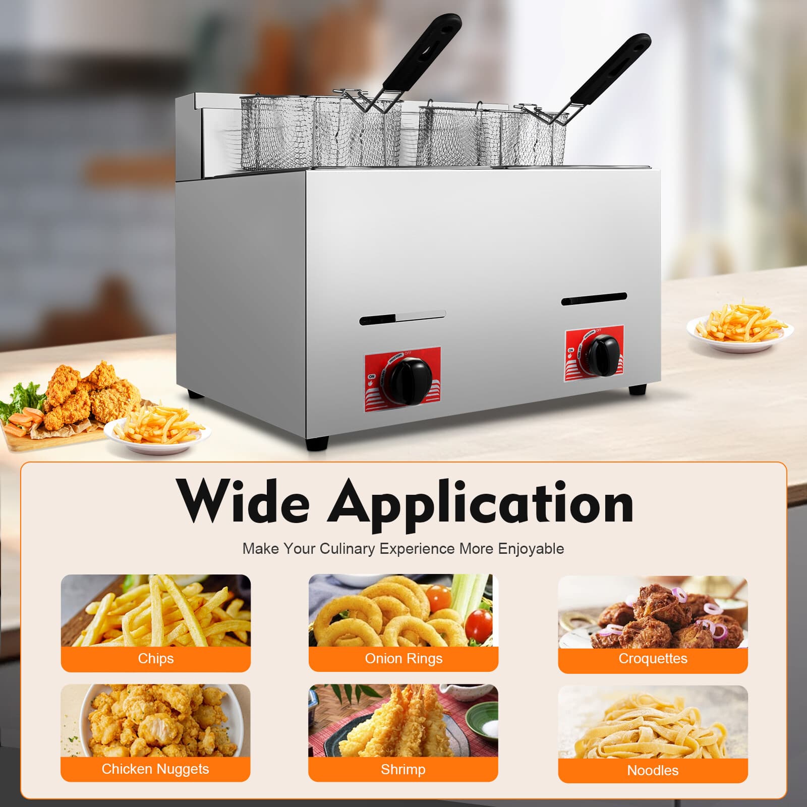 Two Basket Commercial Deep Fryer 12L Liquefied Gas Use Counter Top 560*470*470mm 5
