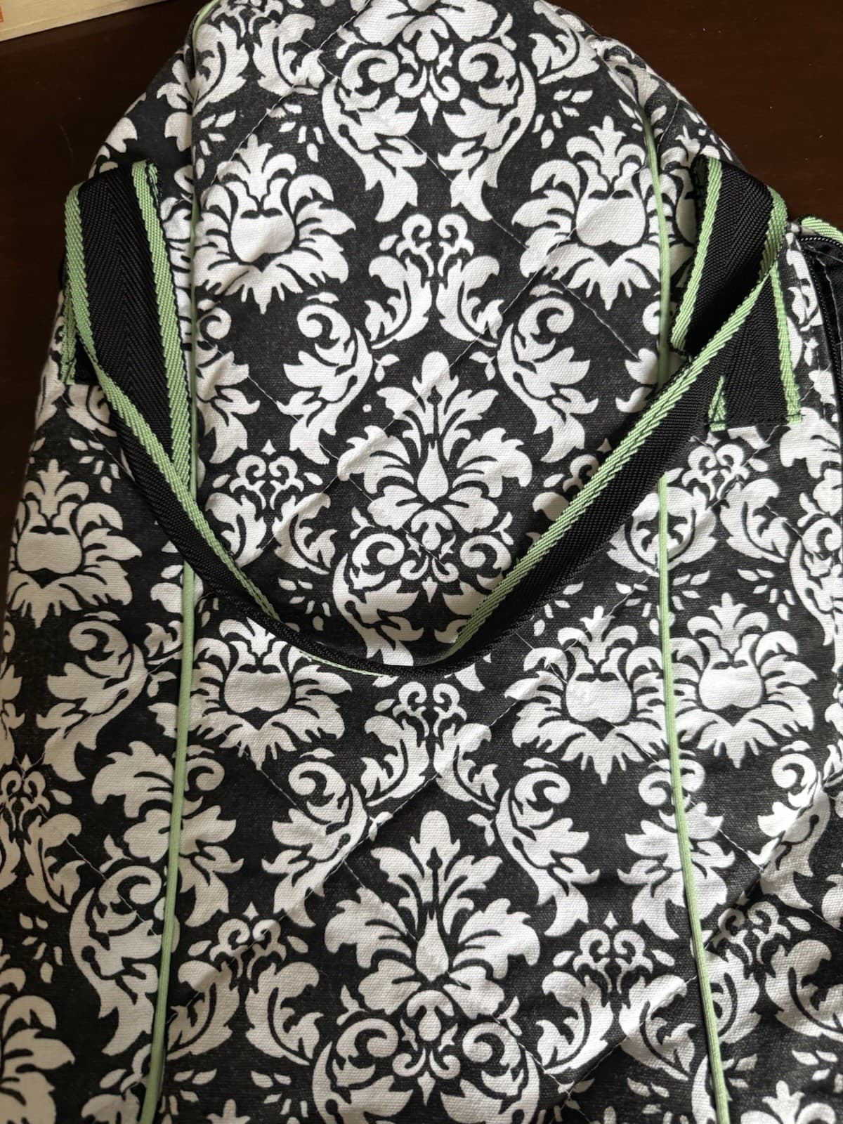 Equine Couture Quilted Padded Boot Bag In BLK/WHTE Damask/ Charcoal Plaid Lining 5