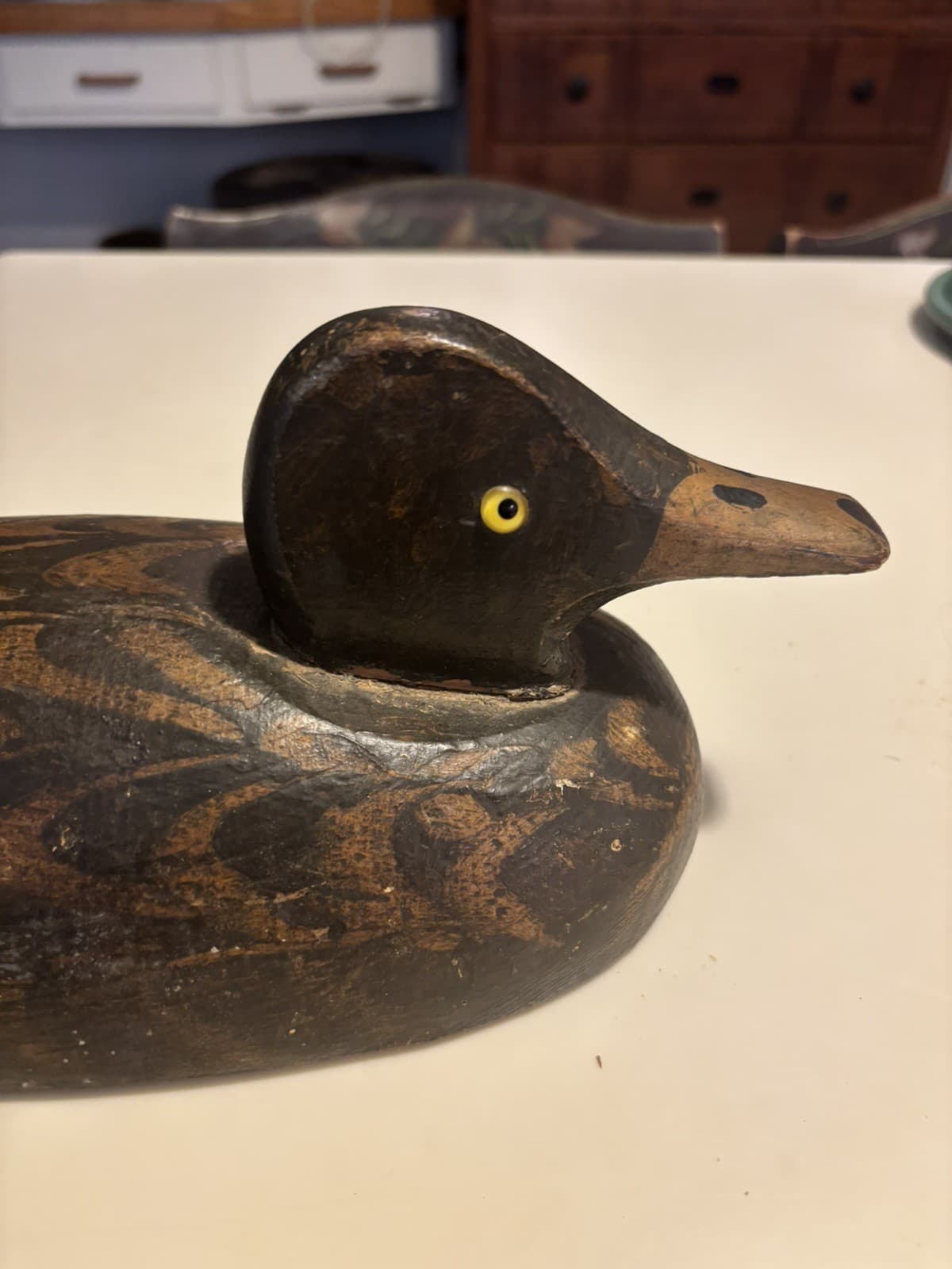 ANTIQUE  DUCK  DECOY CARVED WOOD GLASS EYES  FOLK ART American Primitive 1900 2