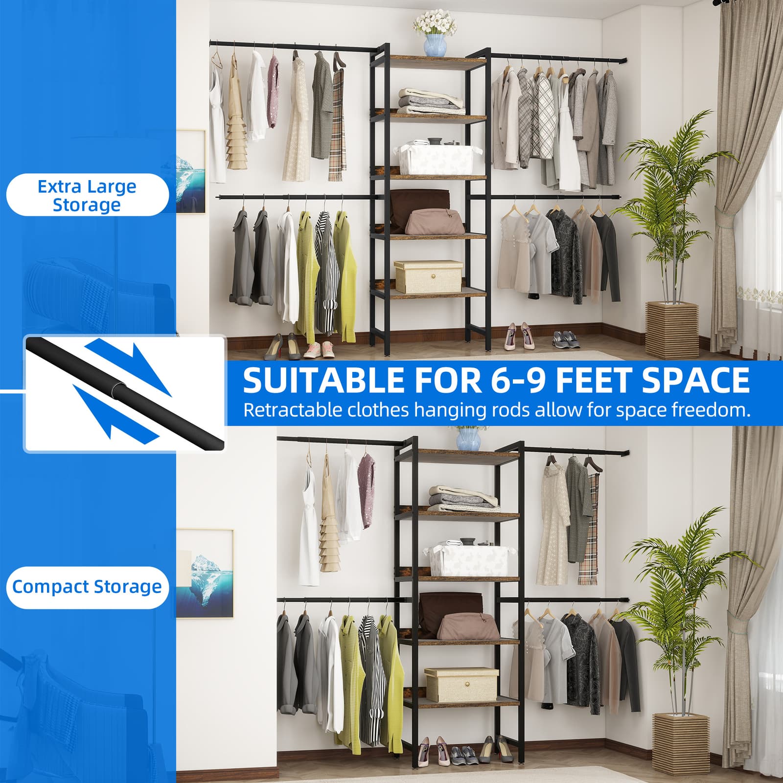Expandable Clothes Rack Storage Organizer Adjustable Garment Rack for Bedroom 5