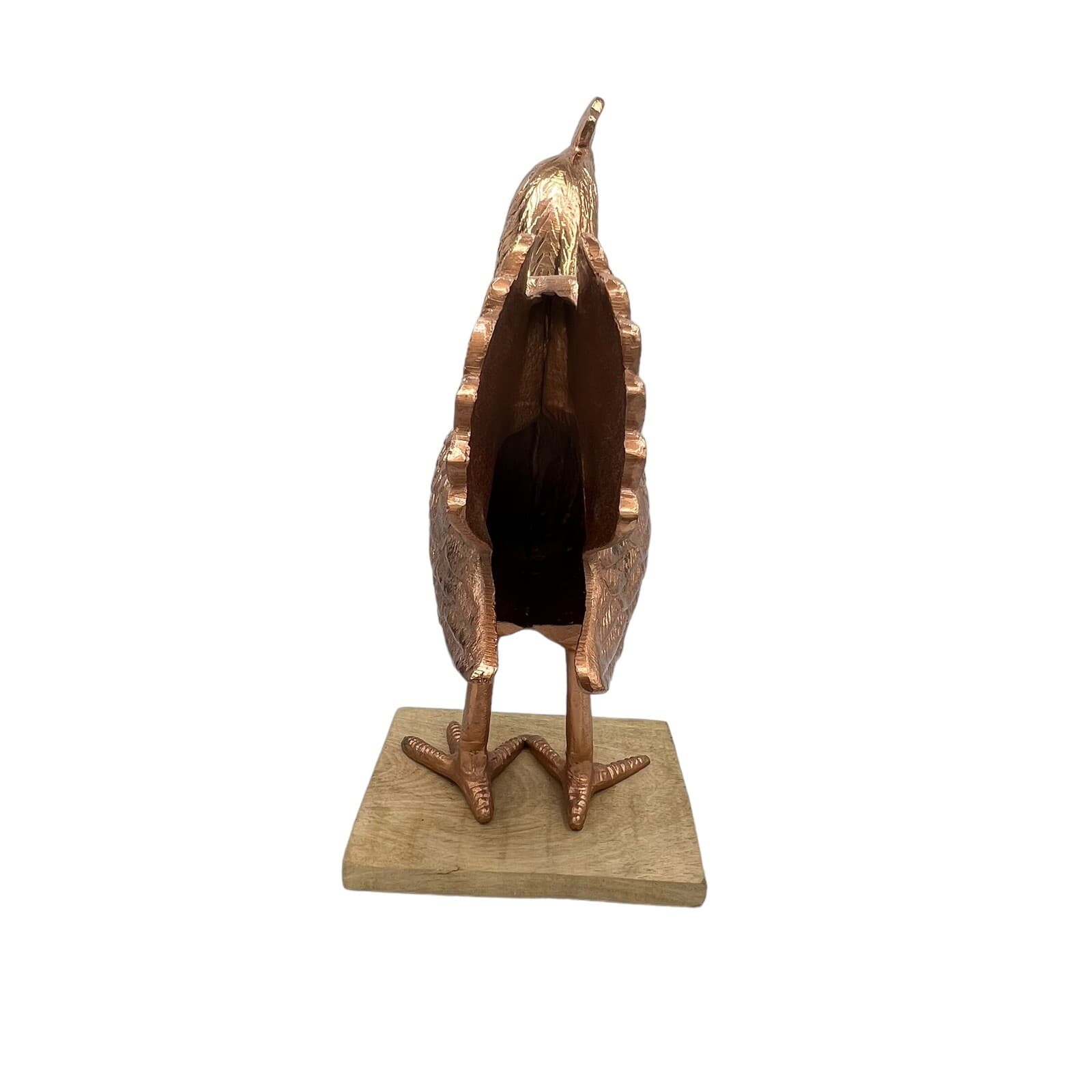 Large Rooster Chicken Bird Copper Cast Metal 15" Tall on Wood Platform Figure 6