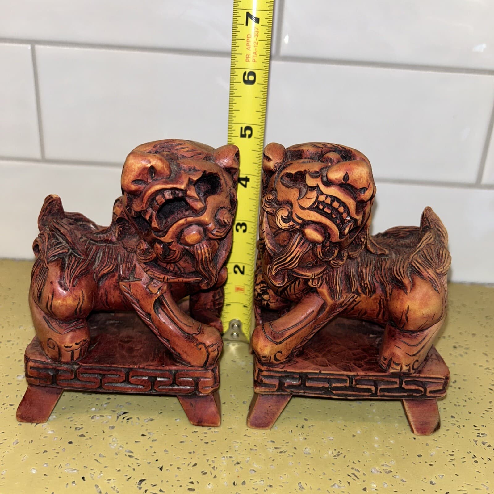 Chinese Fengshui Lion Fu Foo Dogs Red Statue Ornament Figurine Bookends Heavy 2