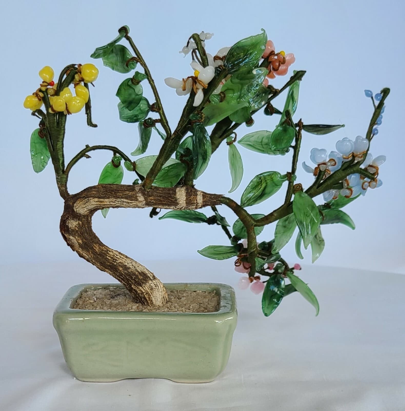 Jade Tree Oriental Asian Chinese  Feng Shui Pink Yellow White Pink Peach Green 3