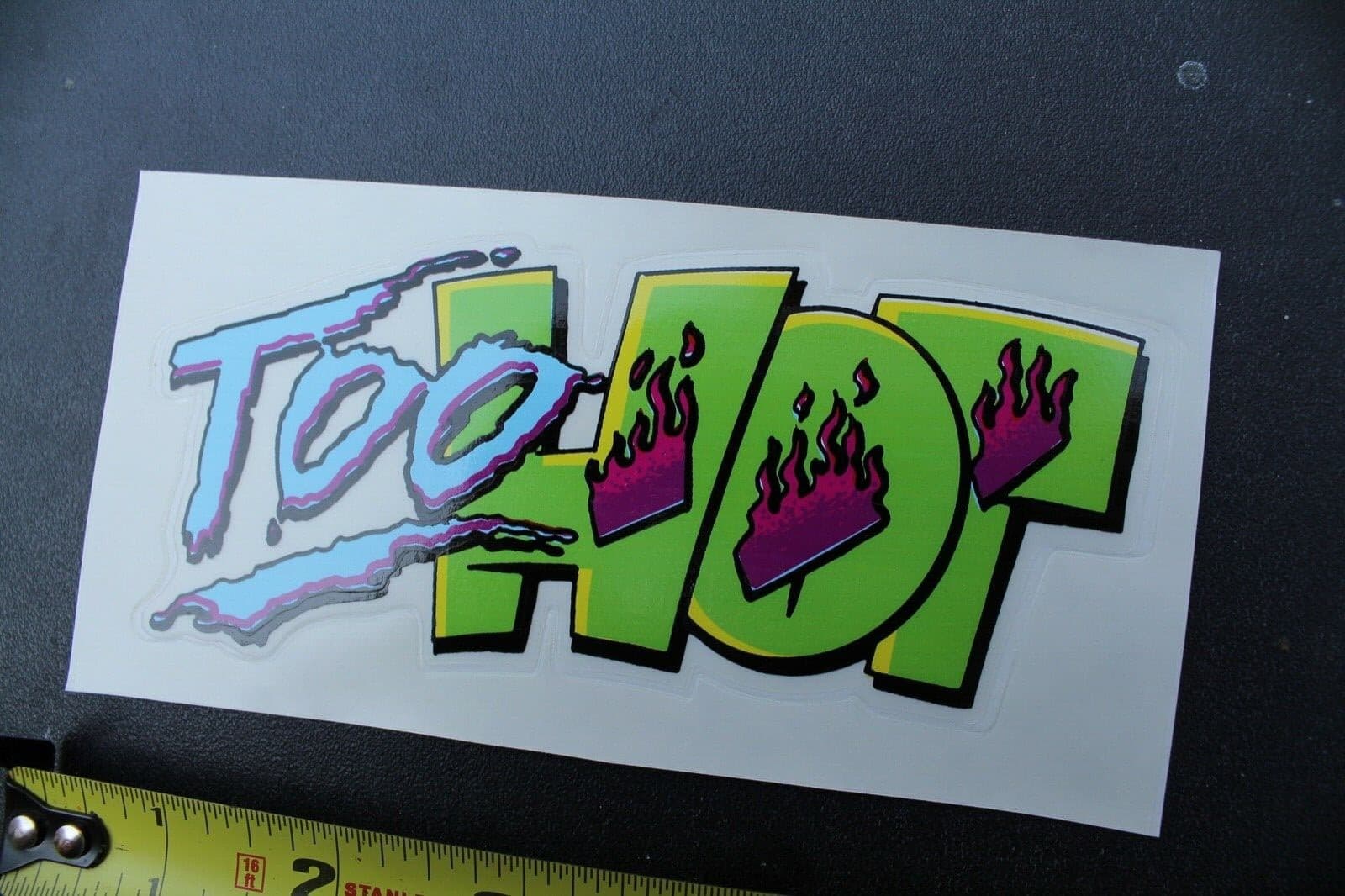Too Hot Neon Blue Green Fire Retro 80's Style OG V30B Vintage Surfing STICKER 4