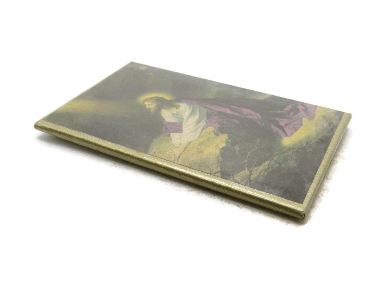 Kneeling Jesus Religious Portrait Stand Up Frame Gold Tone 2