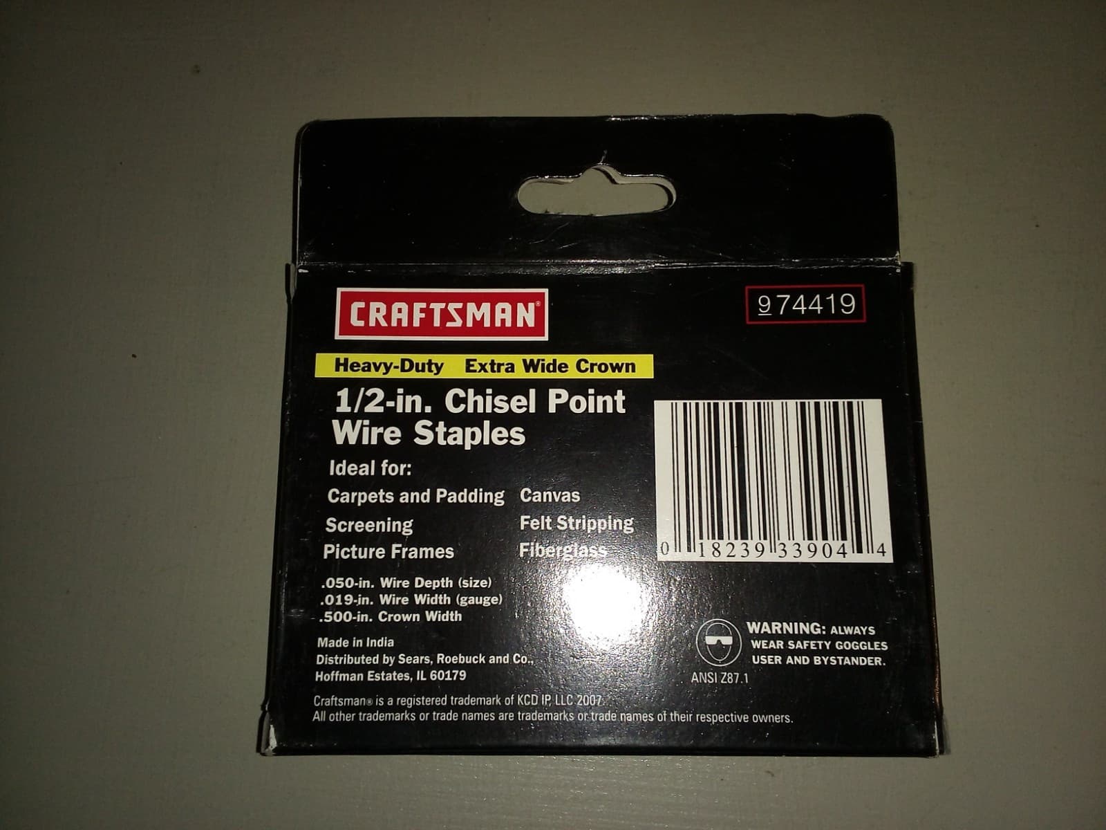 Craftsman 9-74419 1/2" Extra-Wide Crown Chisel-Point Wire Staples HD 1000ea. 3