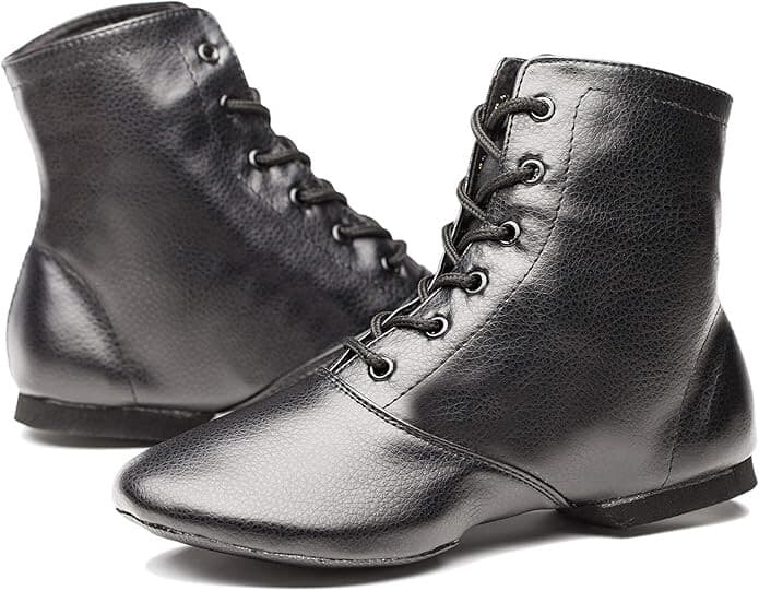 JooCare Men's Black Leather Jazz Boots Split Sole Dance Shoes(8 US, Black)