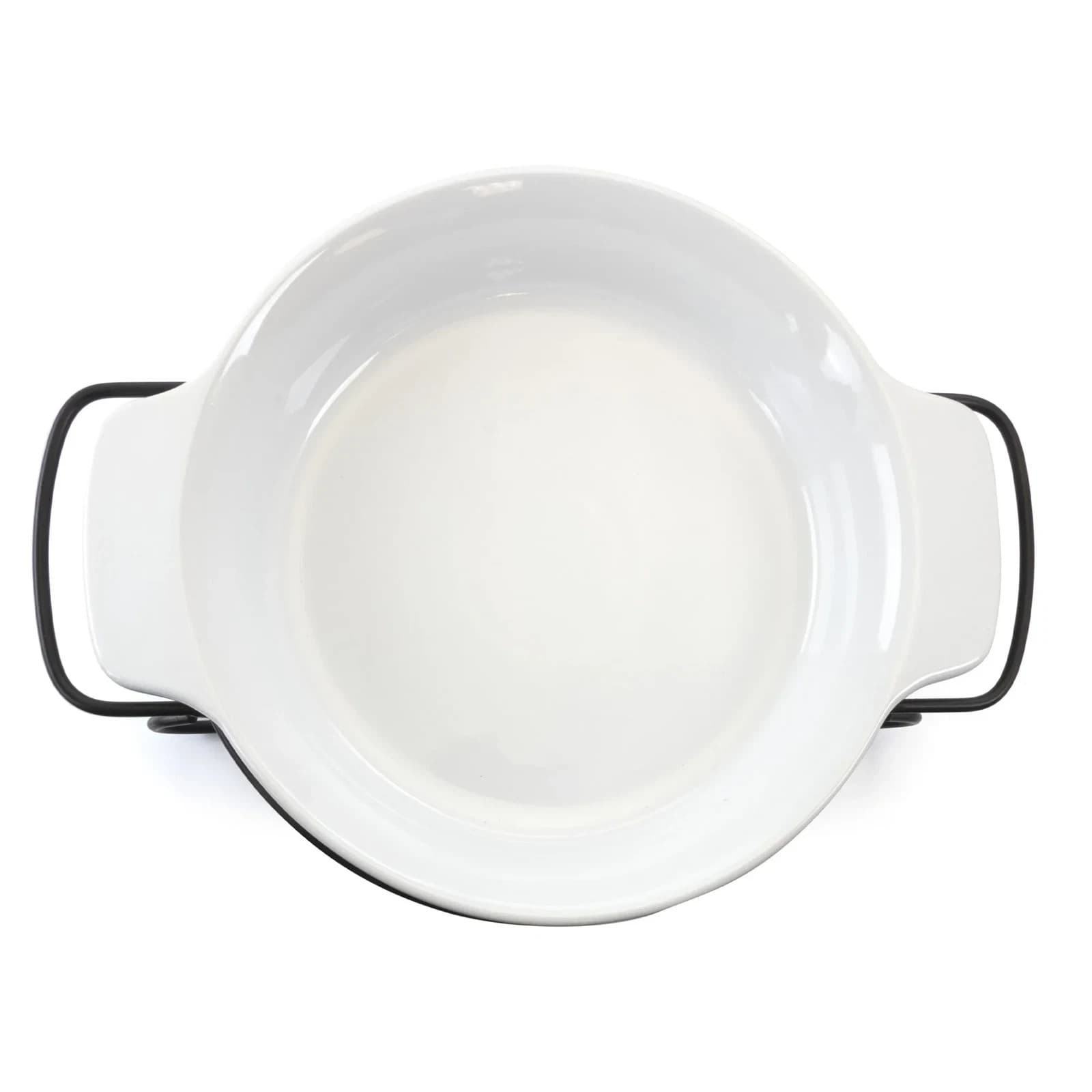 Gibson Elite Bakeware 2pc White Stoneware Baking Dish w/ Metal Rack Holder 3