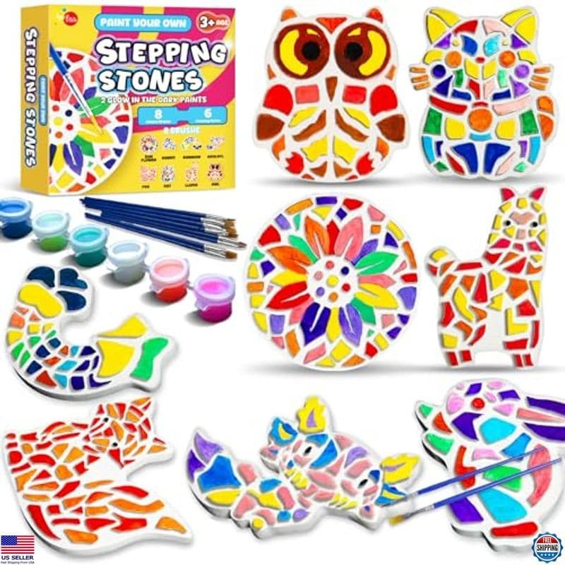 EggSun 8-Piece DIY Garden Stepping Stones Kit - Paint Colorful Ceramic Stones