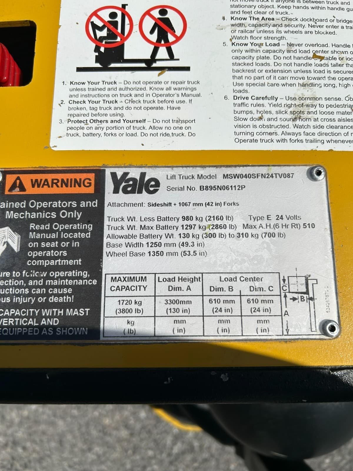 Yale MSW040SFN – 4,000 lb Electric Walkie Straddle Stacker 24v Refurbished 5