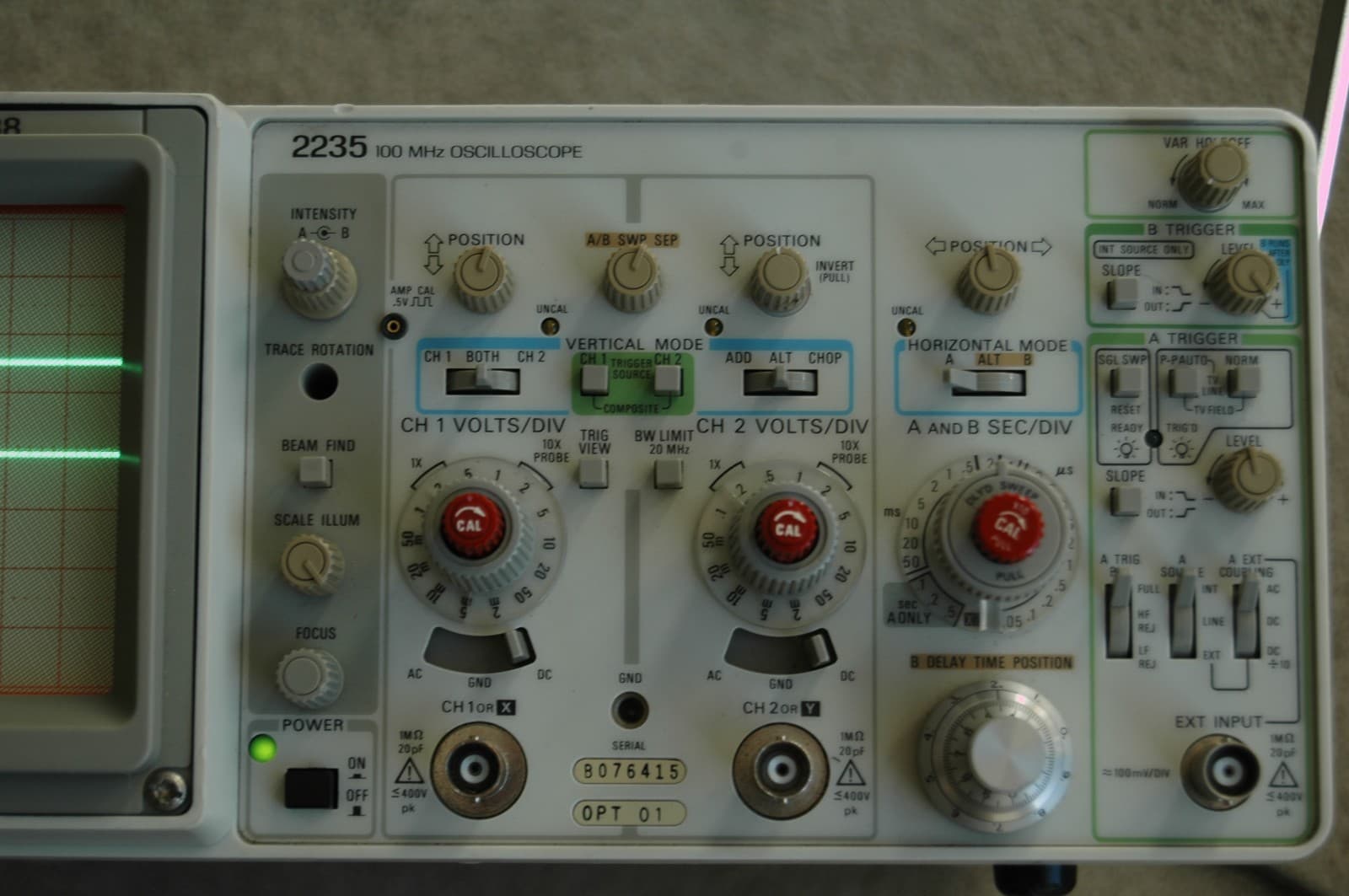 Tektronix 2235 AN/USM488 100MHz Two Channel Oscilloscope, Two Probes, Power Cord 3