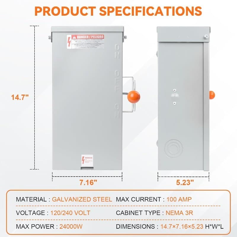 100A Generator Transfer Switch,24000W General-Duty Double-Throw Safety Switch 6