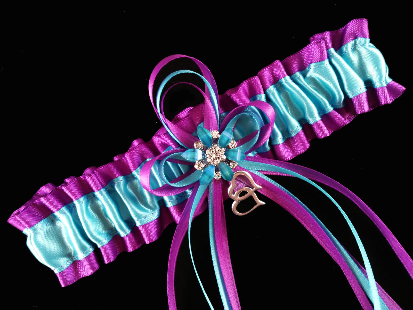 Love It! PURPLE TURQUOISE Wedding Bridal GARTER SET of 2 Garters Keep + Toss 5