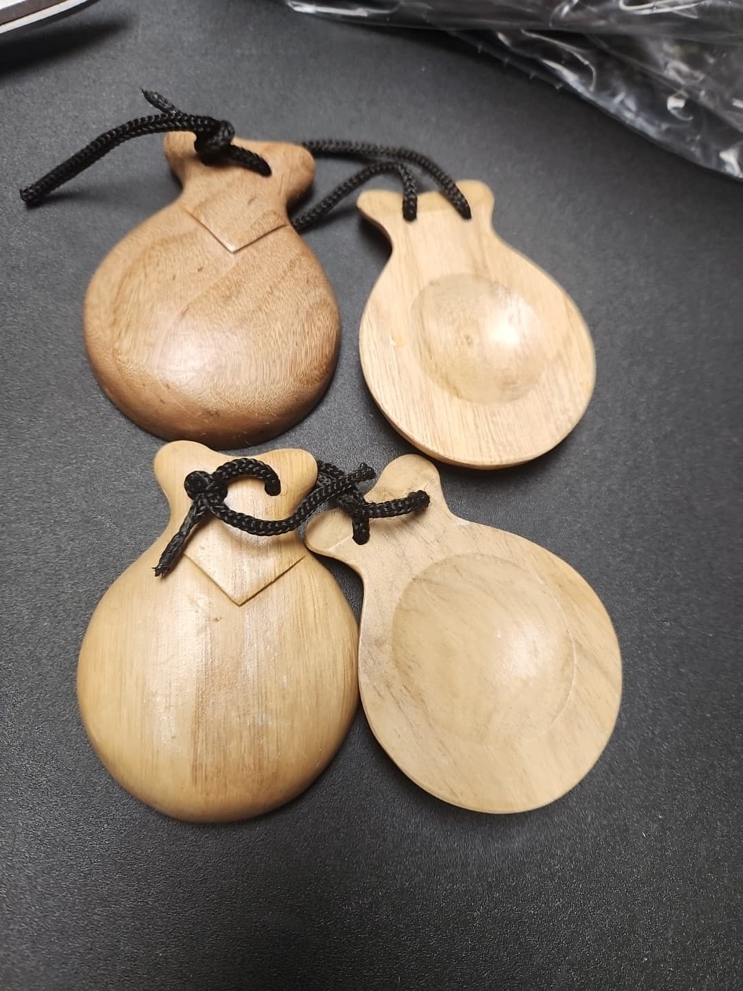 Two Pair Vintage Hand Carved & Painted Wooden Spanish Castanets Espana Dancer 2