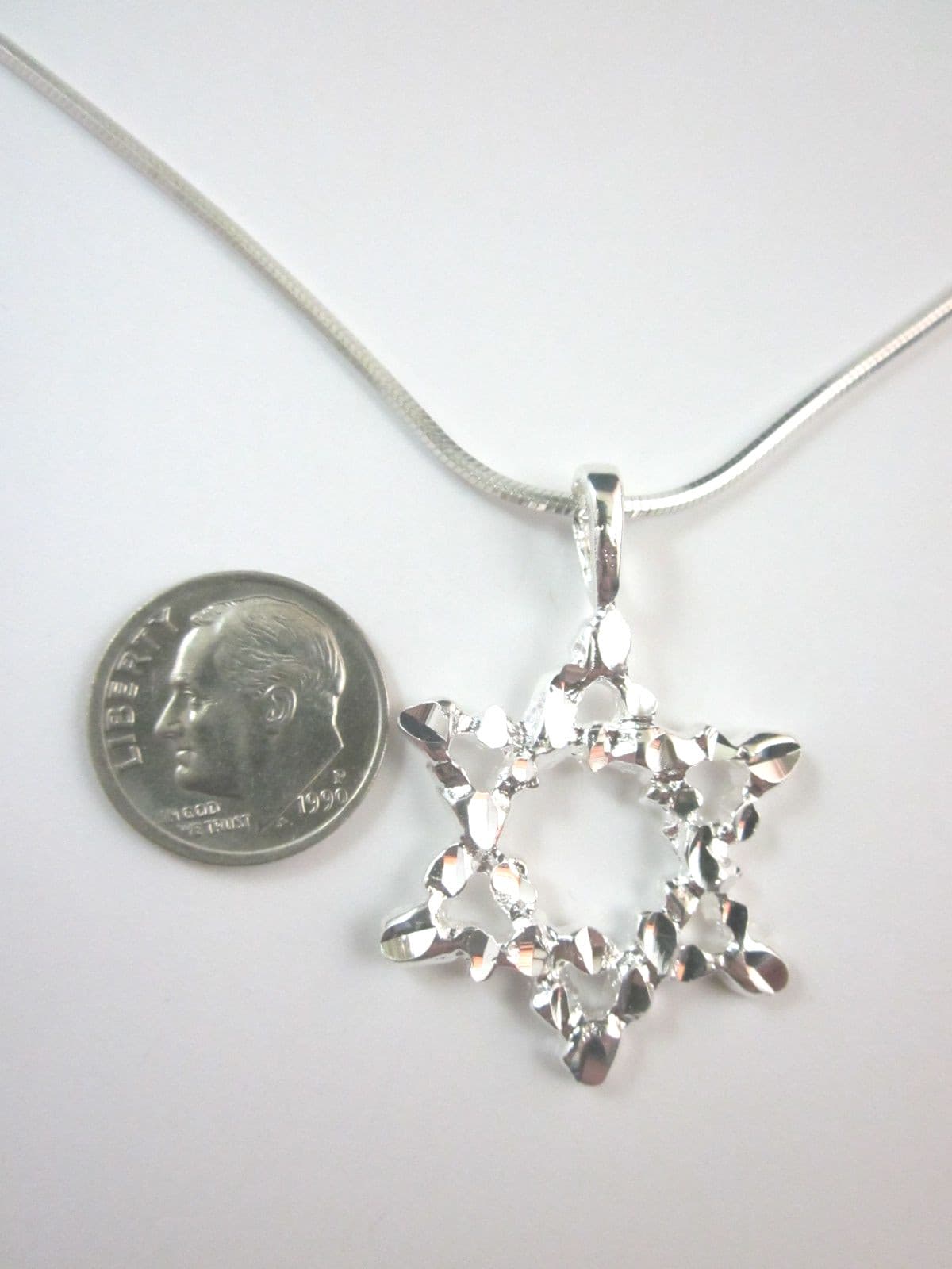 Silver Plated Large Star of David Diamond Cut Pendant 20" Square Snake Chain 2