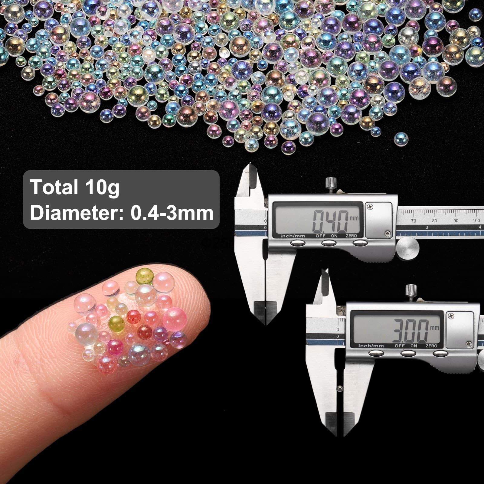 Iridescent Tiny Glass Bubble Beads, Φ0.4-3mm 10g No Hole, Round, Clear 2