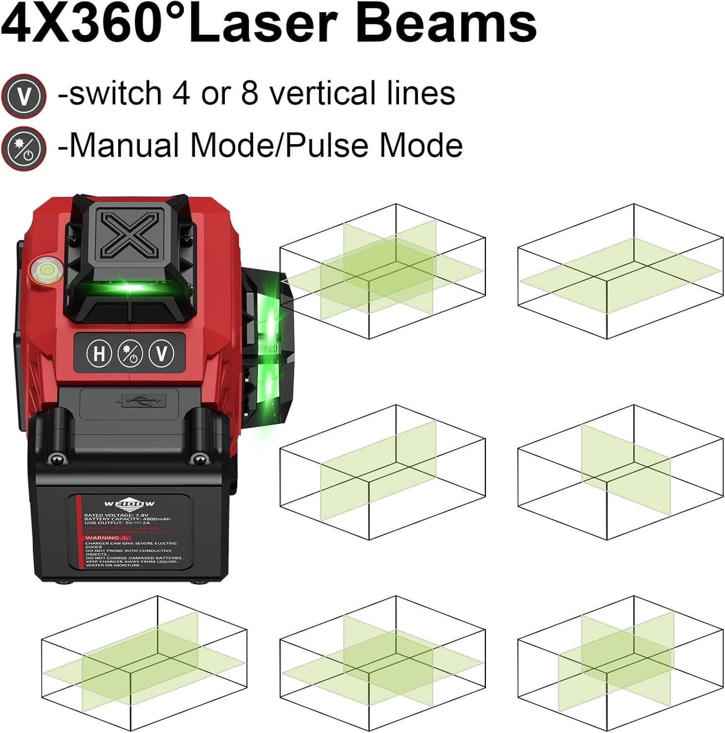 4D Laser Level 360° Self-Leveling Cross Line w/Tripod & two 4800 mAh Batteries 3