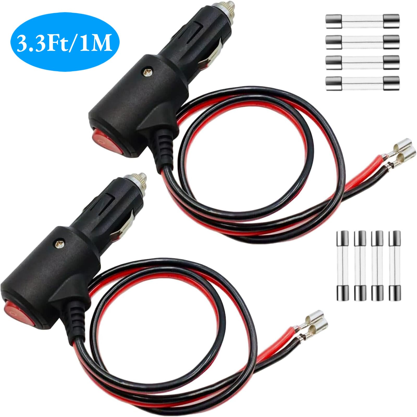 2X 12V-24V 3.28FT Car Cigarette Lighter Socket Plug Connector With On/Off Switch