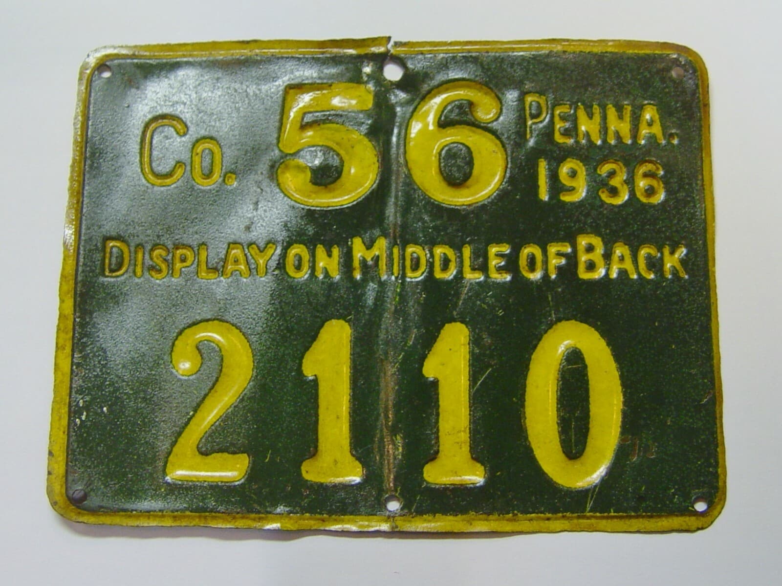 1936 PA Pennsylvania Hunting License Somerset Co 56 Antique Advertising Tin Tag 2