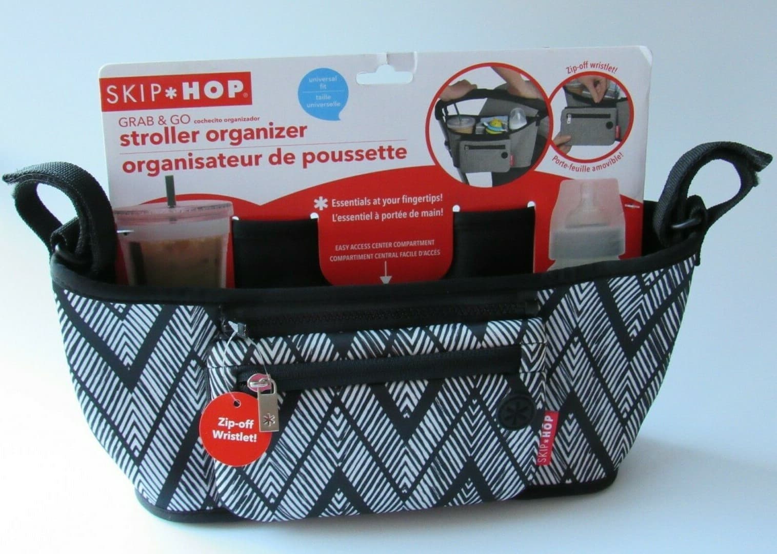 Skip Hop Grab & Go Universal Pushchair Stroller Organizer & Wristlet Blk/Wht NEW