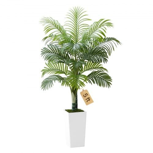 VEVOR Artificial Areca Palm Tree 5 ft,Fake Palm Tropical Plants with White Tall