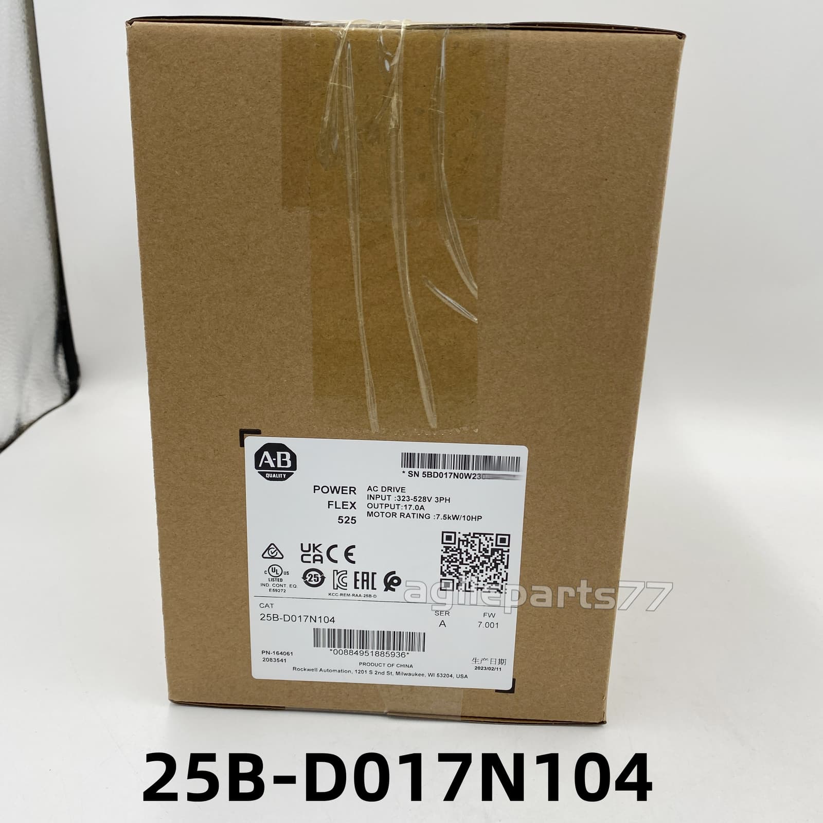 New Factory Sealed 25B-D017N104 AB PowerFlex 525 AC Drive 480V 7.5KW 2023 TX
