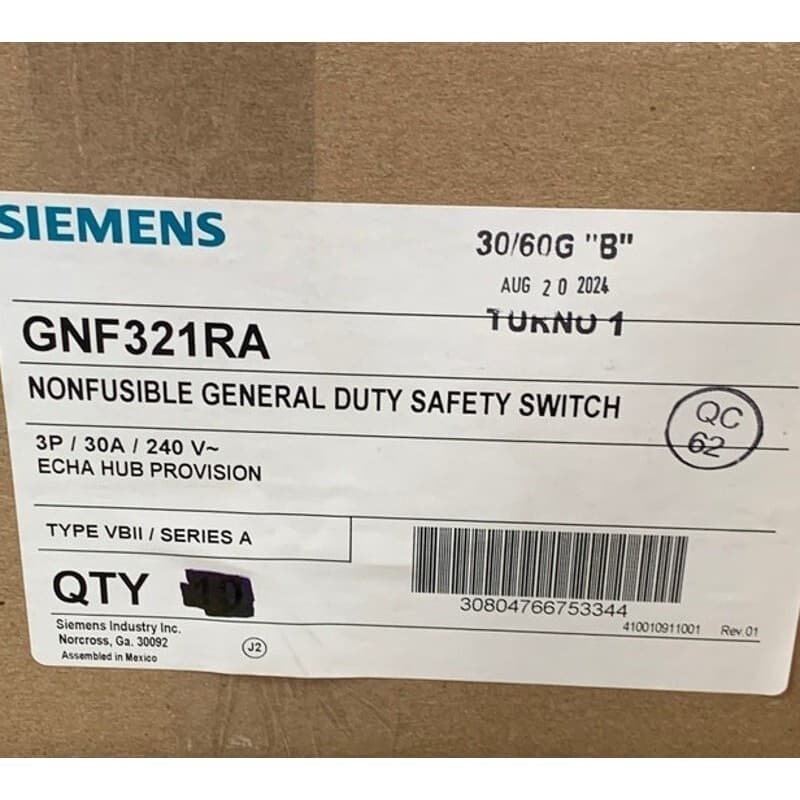 New Open Box Siemens GNF321RA 30A Non Fusible General Duty Safety Switch 4