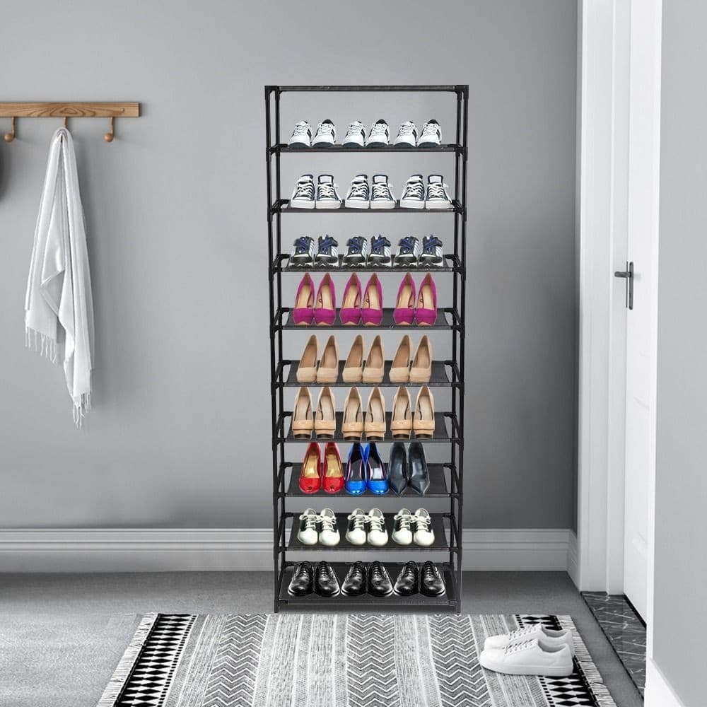 10 Tier Shoe Rack for 30 Pairs Freestanding Modular Organizer with Black Gray Tu 2