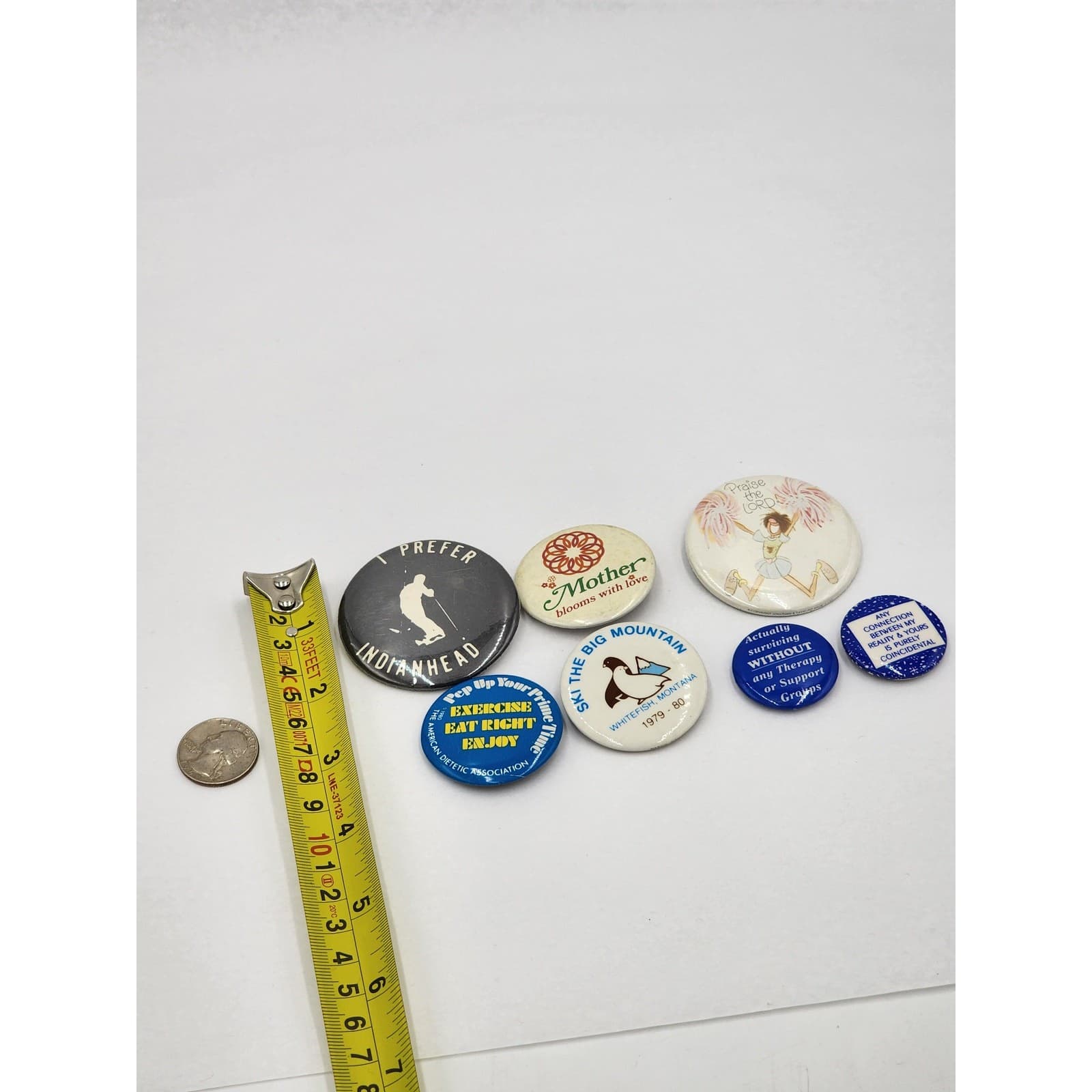 Vintage Buttons Lot 7 Praise Lord IndianHead Therapy Big Mountain Pins Pinback 3