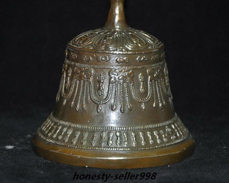 6'' Tibetan Buddhism temple bronze Tara statue exorcism Bell Chung chimes clock 3