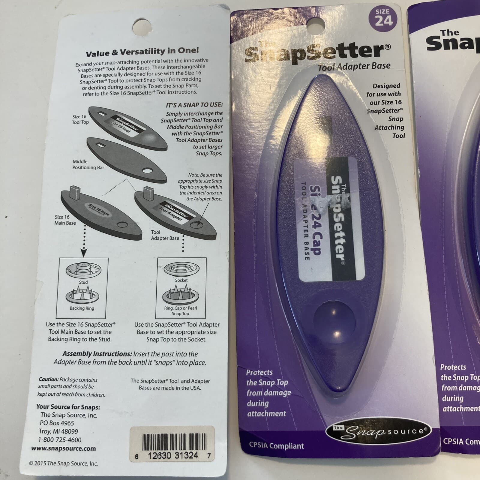 LOT OF 3 - USA Made The Snap Source SnapSetter CAP Tool Adapter Base - Size 24 3