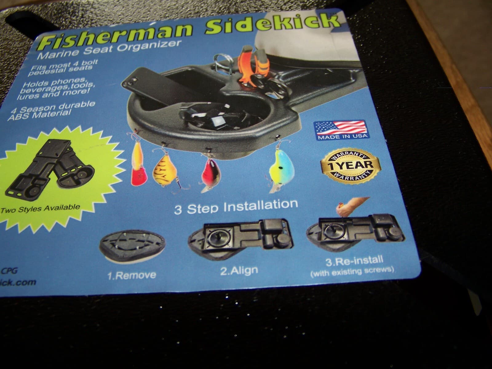 FISHERMAN SIDEKICK MARINE SEAT ORGANIZER FOR 4 BOLT PEDESTAL SEATS HOLDS A LOT! 6