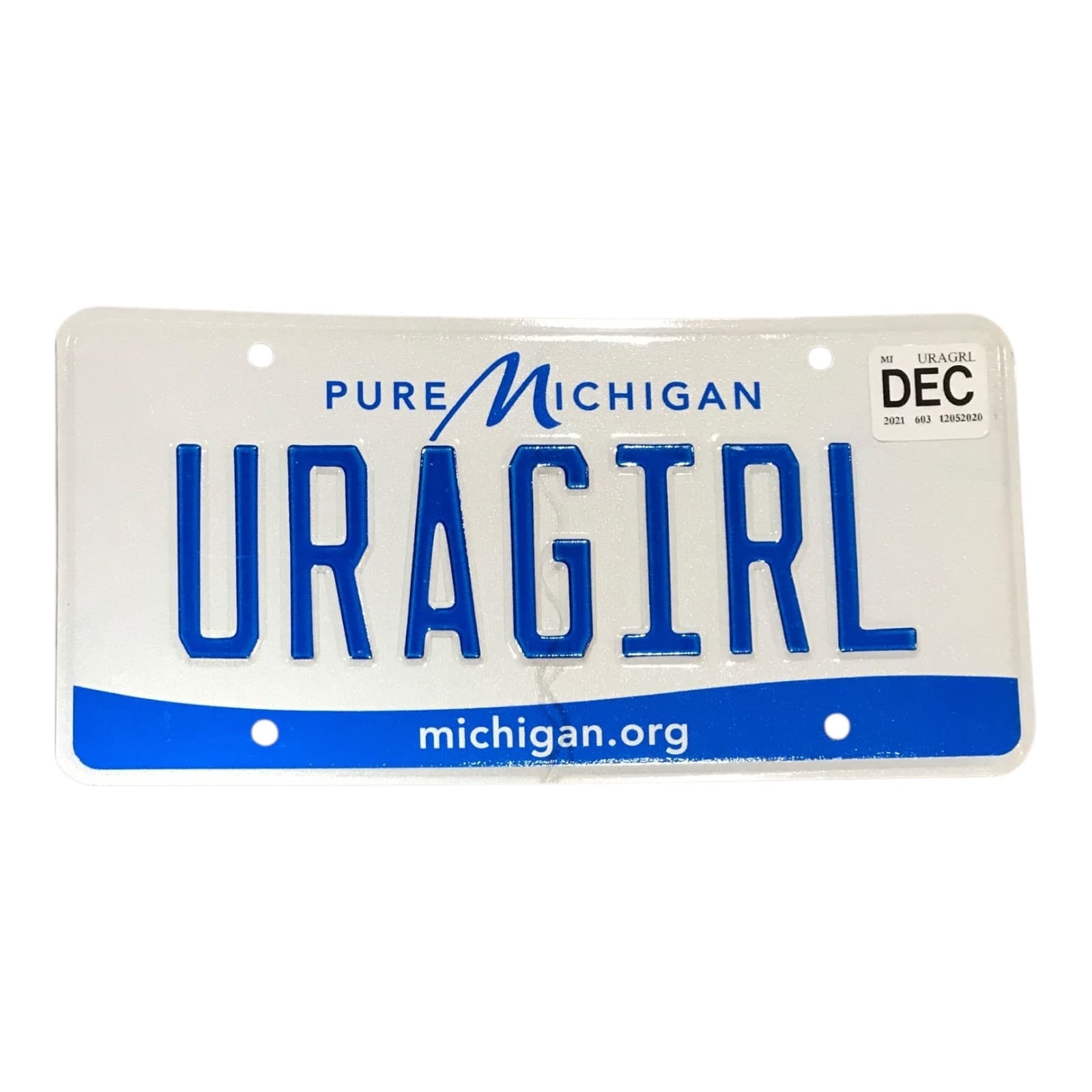 PURE VANITY GRAPHIC AUTO LICENSE PLATE " URAGIRL " YOU ARE A GIRL LADY TRANS