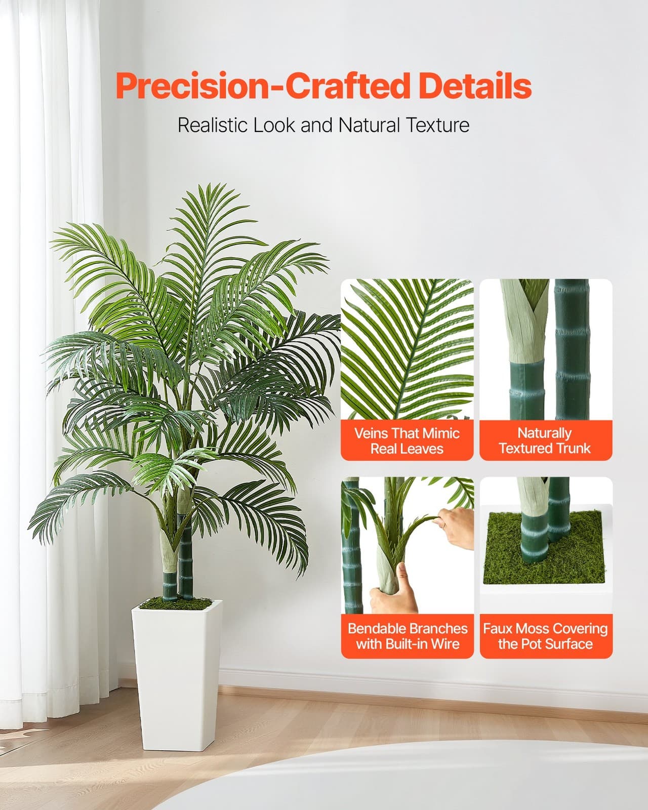 VEVOR Artificial Areca Palm Tree 5 ft,Fake Palm Tropical Plants with White Tall 2